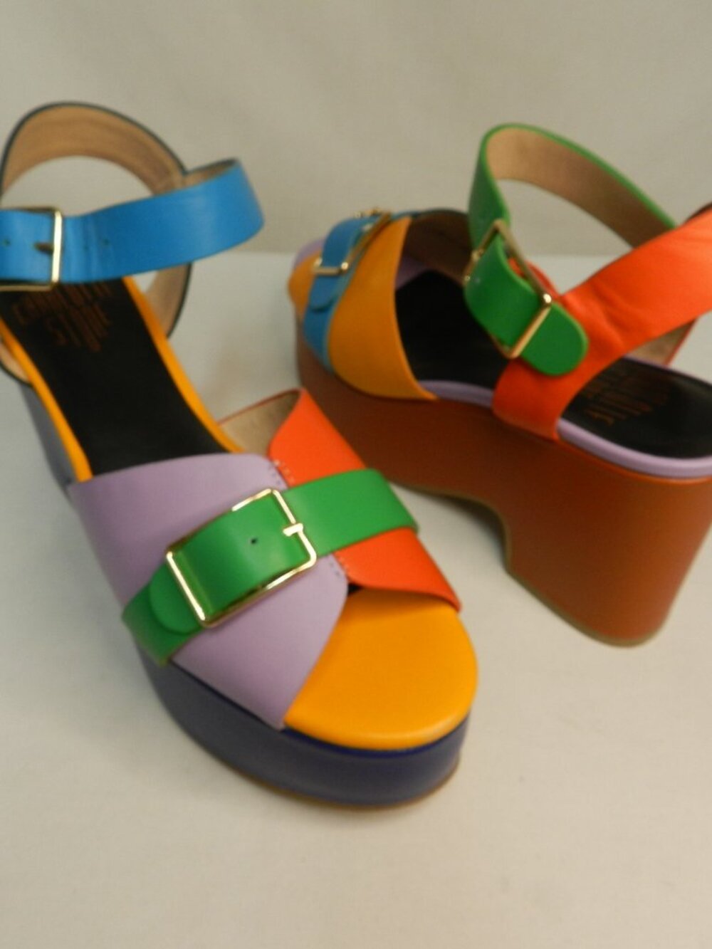 Charlotte Stone Raf Leather Color-block Platform Heels Sandals NEW Size Sz 7